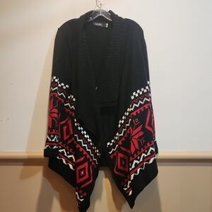 Lauren Ralph Lauren Black Poncho with Red and White Patterns